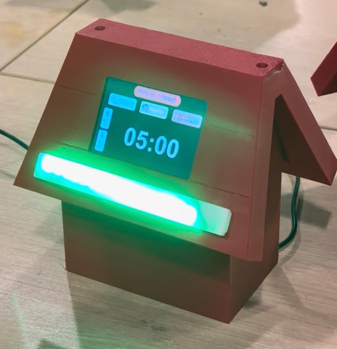 Pitch timer — Fusion 360 3D model of the red house enclosure — ESAN Fab Lab
